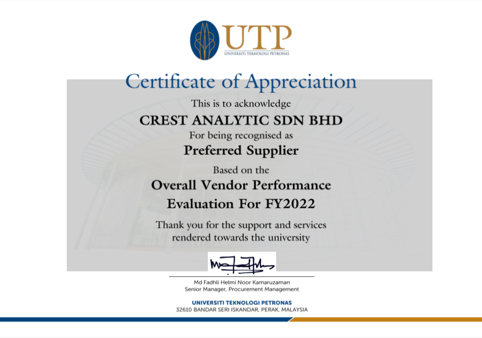Certificate of Appreciation - Preferred Supplier based on the overall vendor performance evaluation for FY 2022